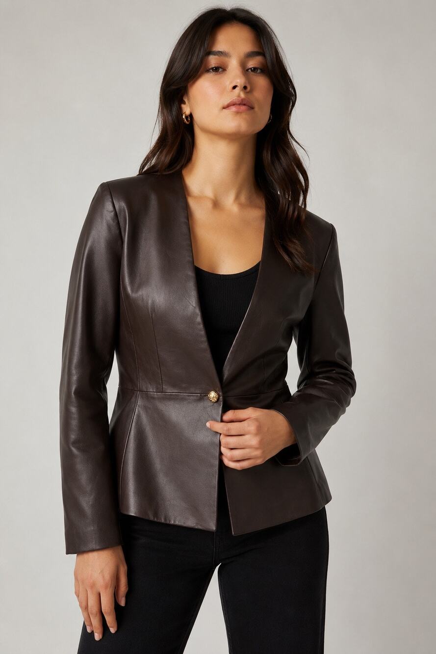 Elie Tahari Brown Vegan Leather Blazer Jacket – Size 6